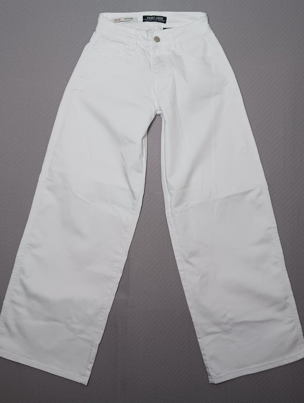 Sweet Look Womens Wide Leg Skater Jeans Size 1 White Denim High Waist 24X31.5